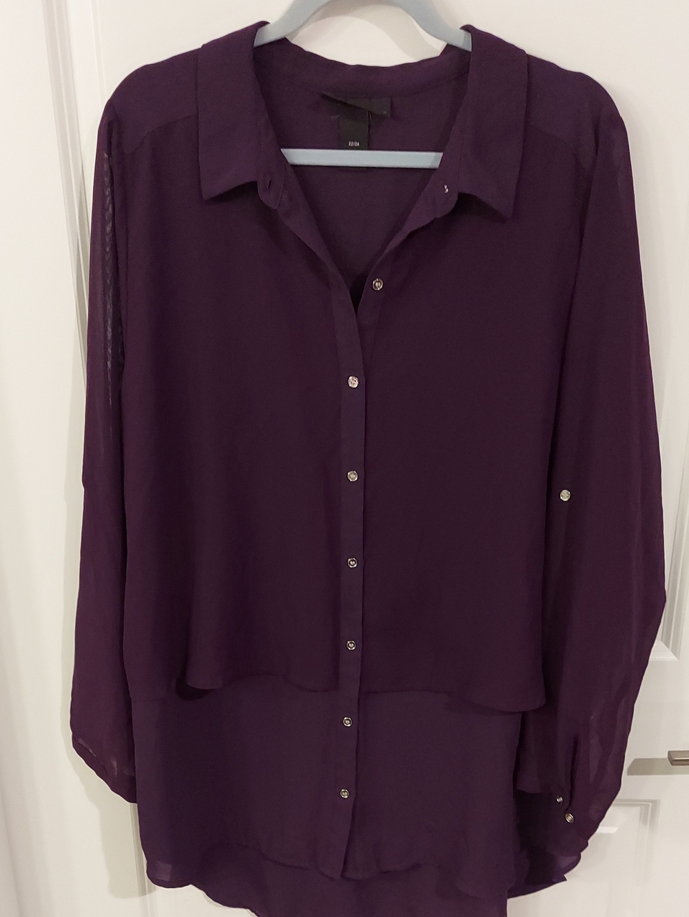 Lane Bryant Deep Purple Button-Front Chiffon Shirt
